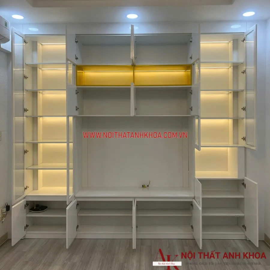 Mẫu Kệ Tivi Phòng Khách Gỗ Công Nghiệp Sơn Trắng 2K Đẹp Hiện Đại