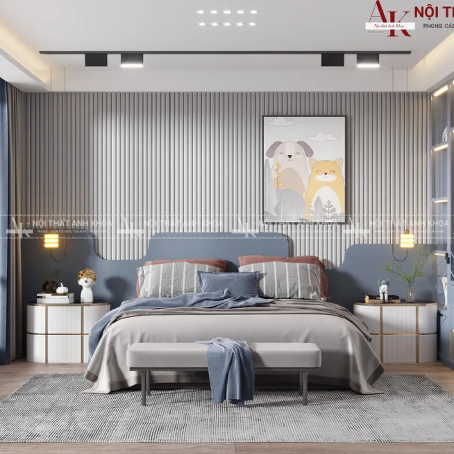 Mẫu Phòng Ngủ Bé Trai Tone Xanh Hiện Đại