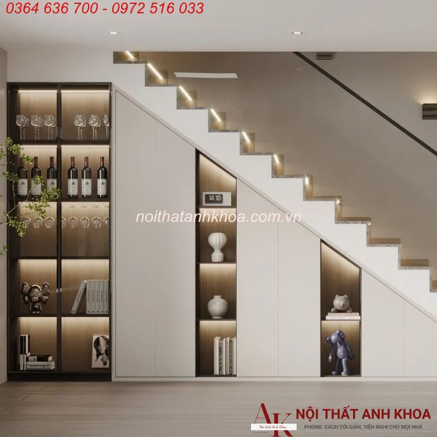 Mẫu Tủ Gầm Cầu Thang Kết Hợp Với Tủ Rượu Đẹp Hiện Đại