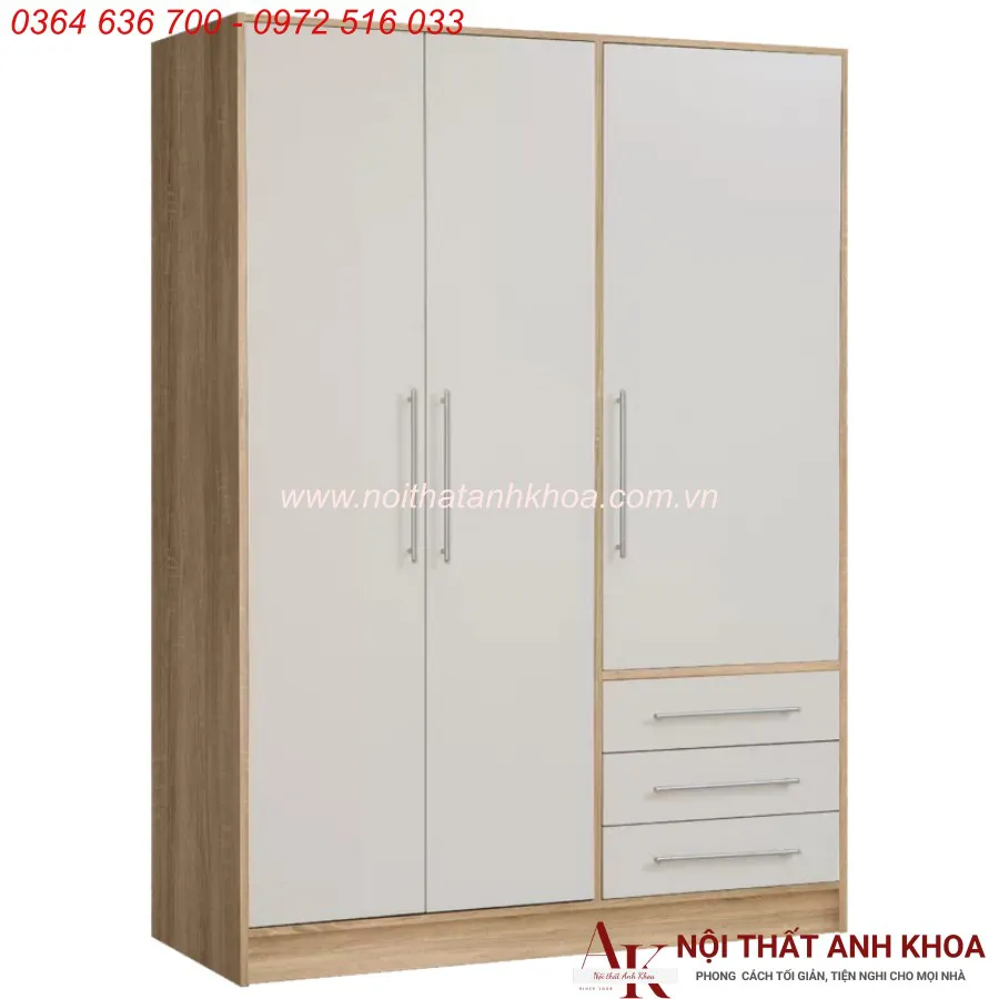 Mẫu Tủ Quần Áo 3 Cánh Gỗ Công Nghiệp Hiện Đại