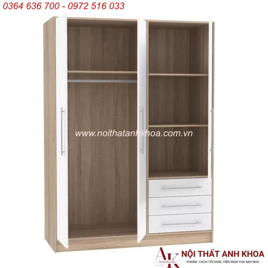 Mẫu Tủ Quần Áo 3 Cánh Gỗ Công Nghiệp Hiện Đại