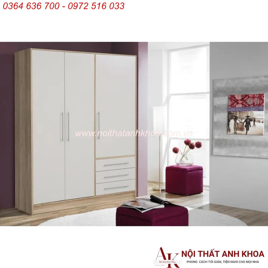 Mẫu Tủ Quần Áo 3 Cánh Gỗ Công Nghiệp Hiện Đại