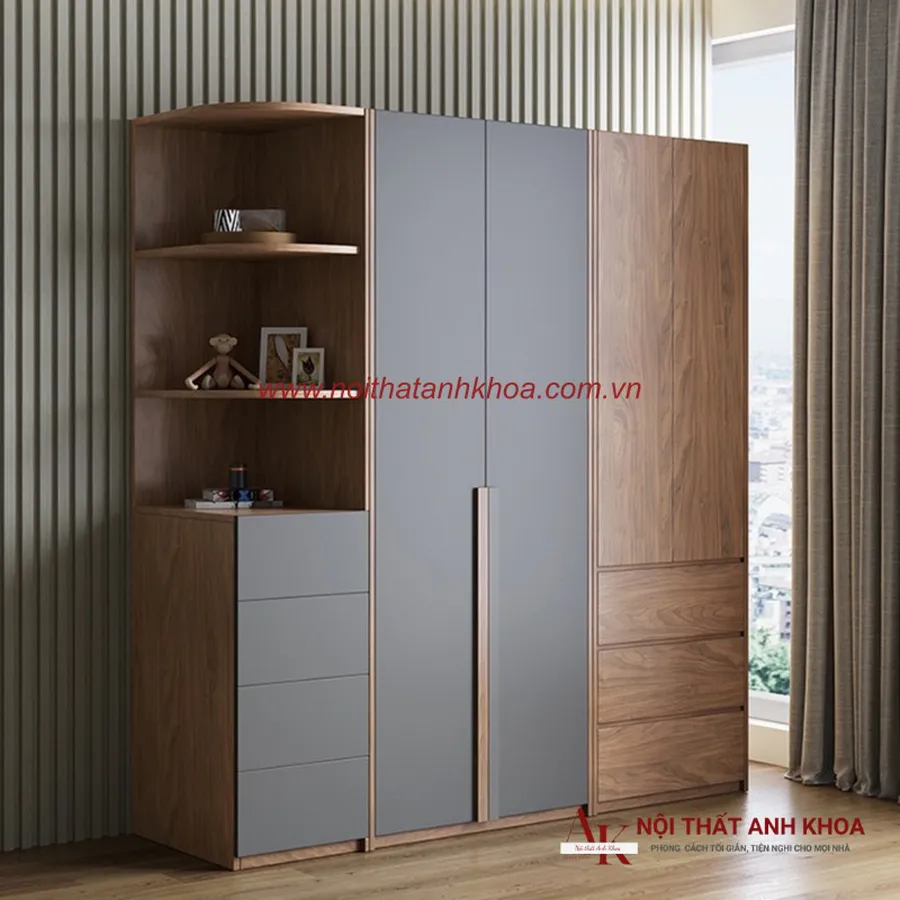 Mẫu Tủ Quần Áo Đẹp Gỗ Ép Màu Nâu Phối Xám Sang Trọng Đẳng Cấp