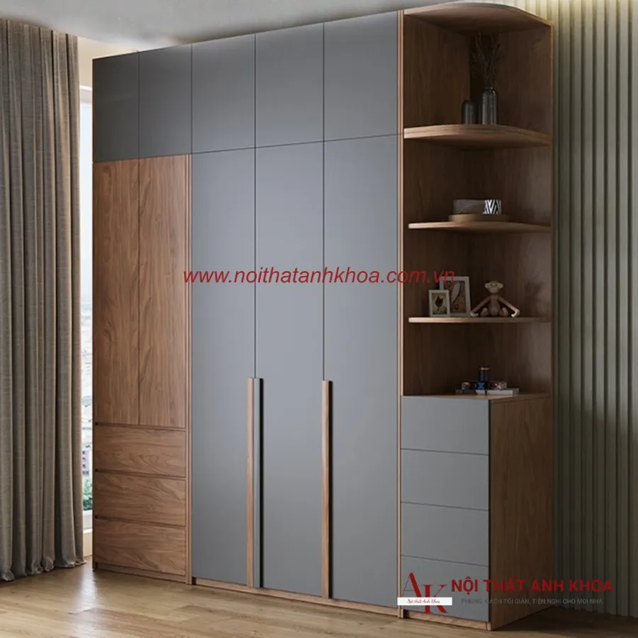 Mẫu Tủ Quần Áo Đẹp Gỗ Ép Màu Nâu Phối Xám Sang Trọng Đẳng Cấp