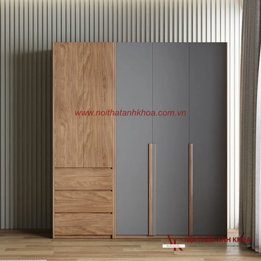 Mẫu Tủ Quần Áo Đẹp Gỗ Ép Màu Nâu Phối Xám Sang Trọng Đẳng Cấp