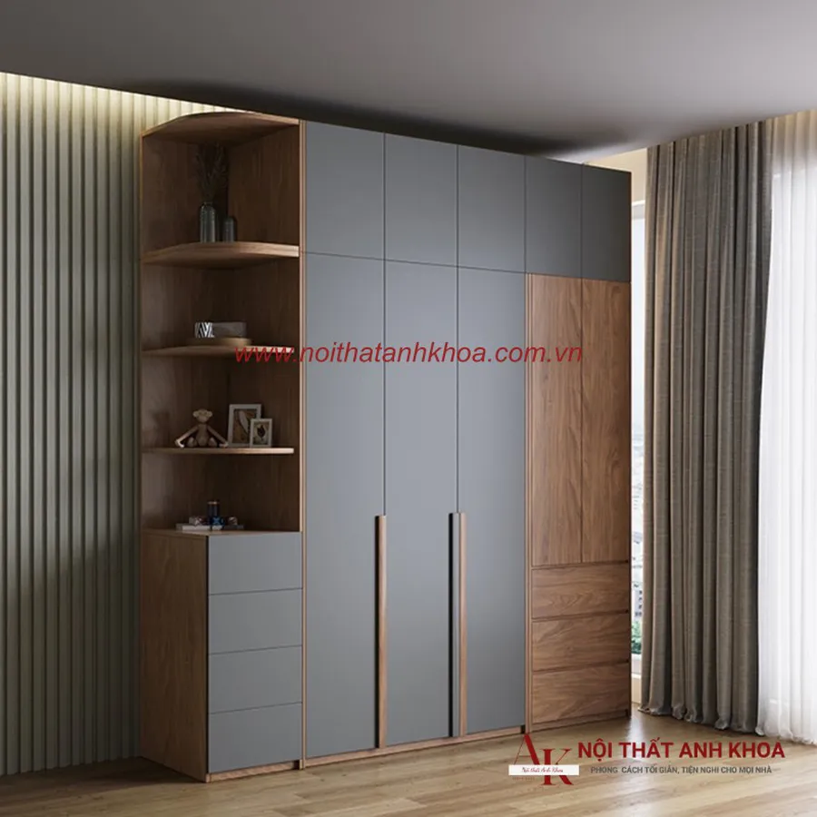 Mẫu Tủ Quần Áo Đẹp Gỗ Ép Màu Nâu Phối Xám Sang Trọng Đẳng Cấp