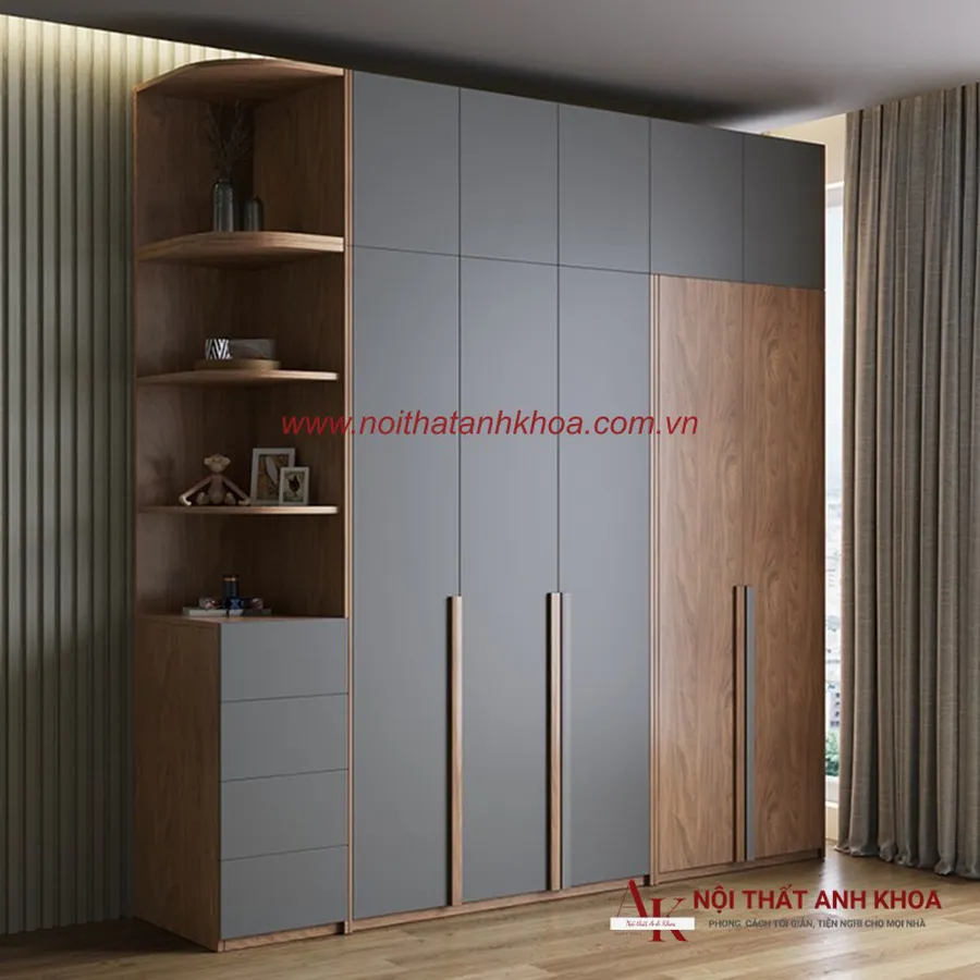 Mẫu Tủ Quần Áo Đẹp Gỗ Ép Màu Nâu Phối Xám Sang Trọng Đẳng Cấp