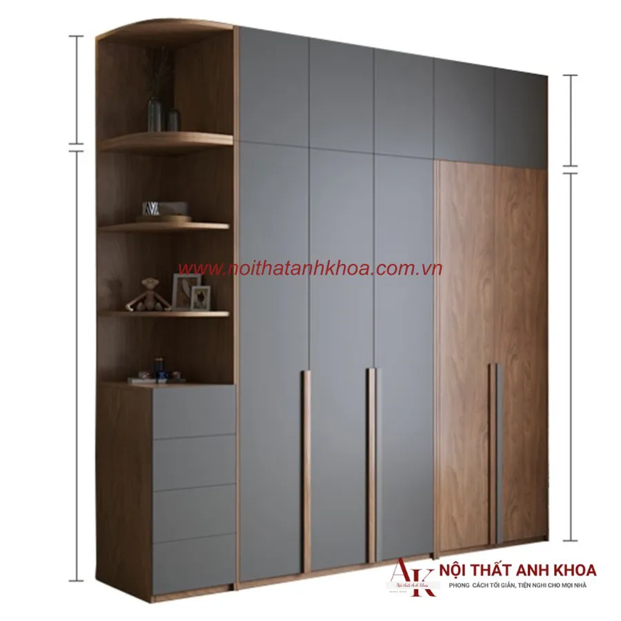 Mẫu Tủ Quần Áo Đẹp Gỗ Ép Màu Nâu Phối Xám Sang Trọng Đẳng Cấp