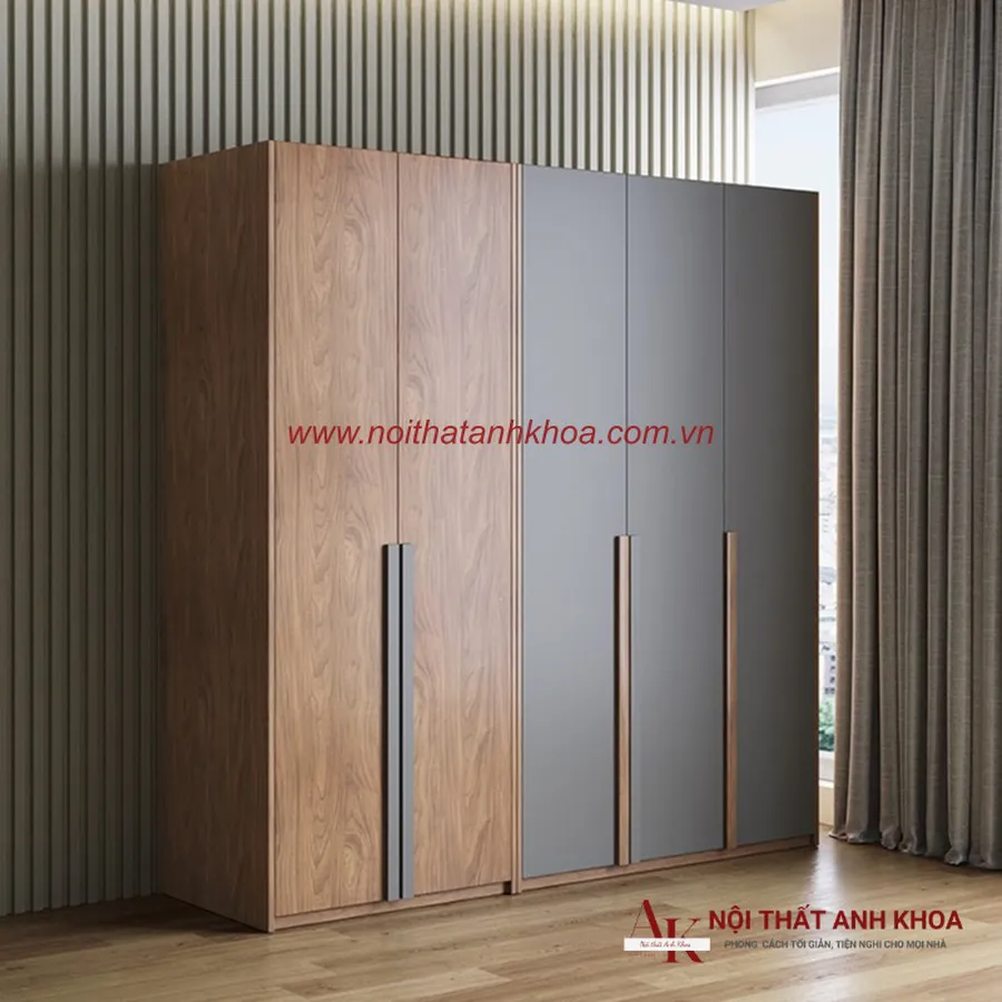 Mẫu Tủ Quần Áo Đẹp Gỗ Ép Màu Nâu Phối Xám Sang Trọng Đẳng Cấp