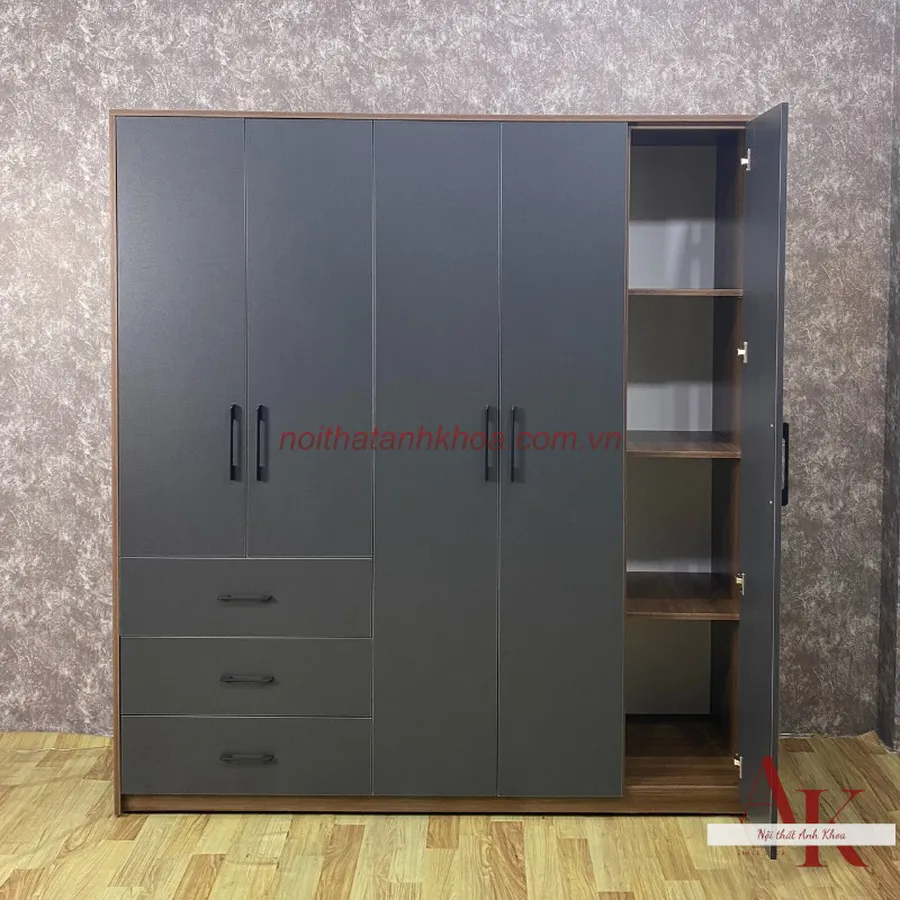 Tủ Quần Áo Gỗ Công Nghiệp Màu Xám Hiện Đại Giá Tốt