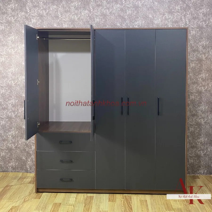 Tủ Quần Áo Gỗ Công Nghiệp Màu Xám Hiện Đại Giá Tốt
