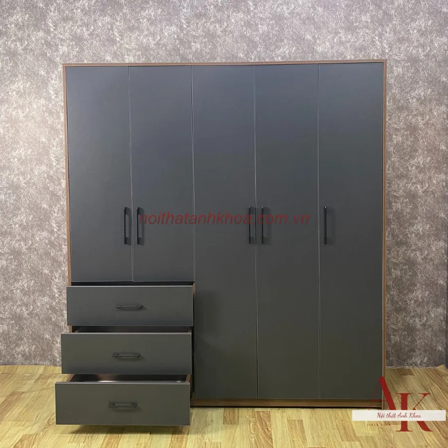 Tủ Quần Áo Gỗ Công Nghiệp Màu Xám Hiện Đại Giá Tốt