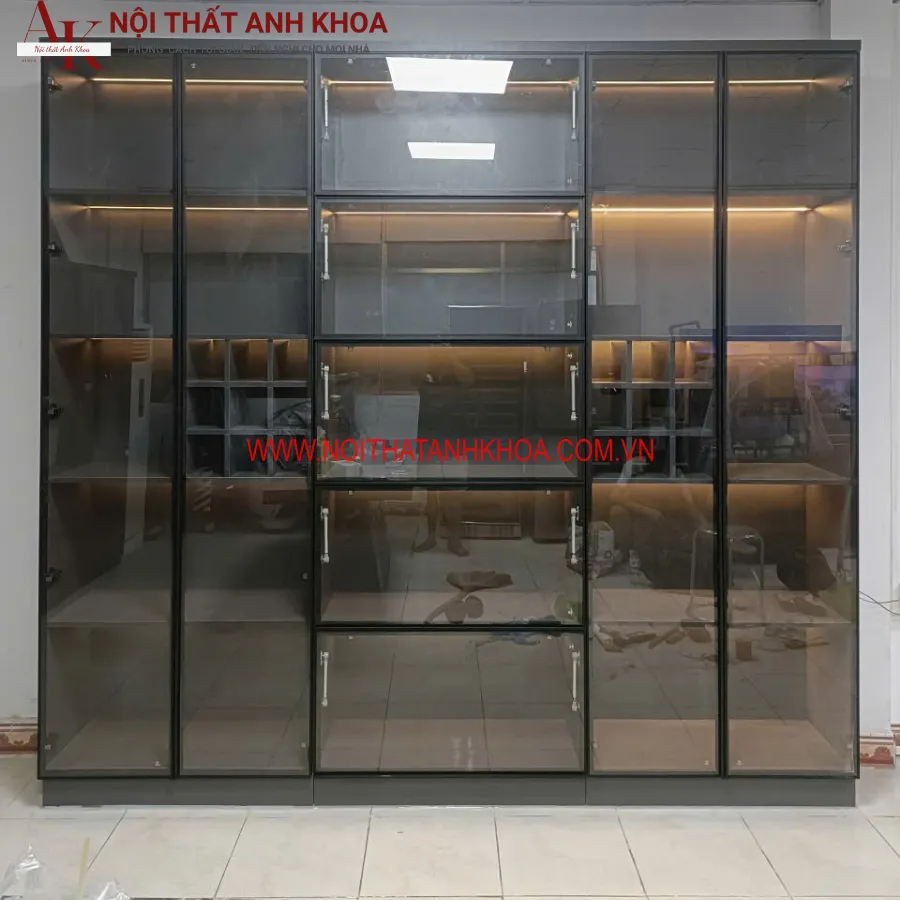 Tủ Rượu Cánh Kính Cường Lực Khung Gỗ MDF Hiện Đại Giá Tốt