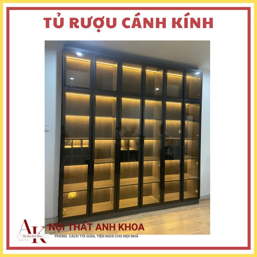Mẫu Tủ Rượu Cánh Kính Phối Đen LED Đẹp Hiện Đại