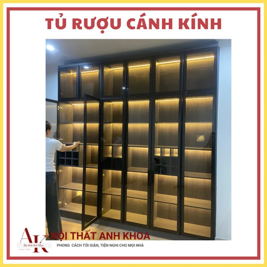 Mẫu Tủ Rượu Cánh Kính Phối Đen LED Đẹp Hiện Đại