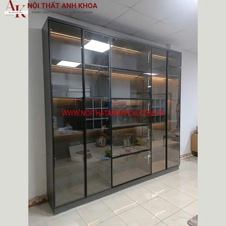 Tủ Rượu Cánh Kính Cường Lực Khung Gỗ MDF Hiện Đại Giá Tốt