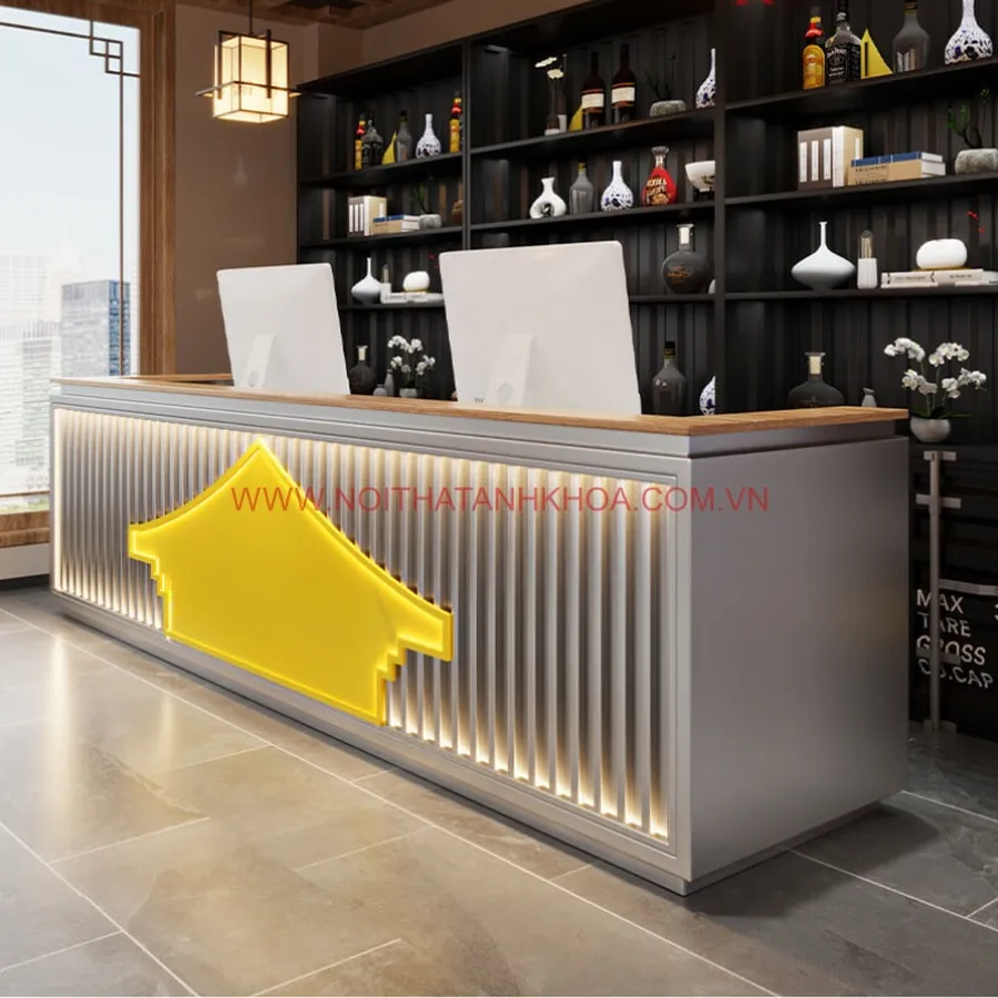 Quầy Lễ Tân Chữ I Gỗ Công Nghiệp Đẹp Hiện Đại