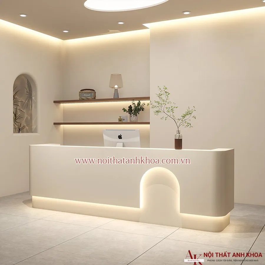 Quầy Lễ Tân Chữ I Gỗ Công Nghiệp Màu Trắng Đẹp Hiện Đại