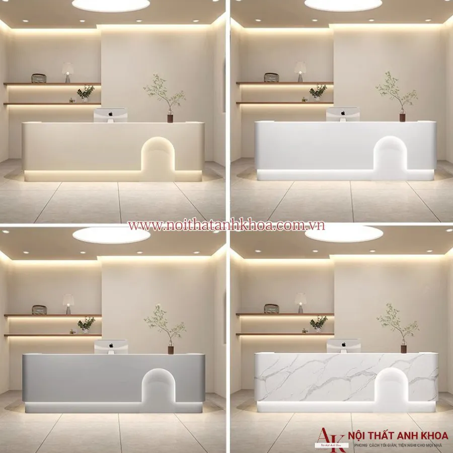 Quầy Lễ Tân Chữ I Gỗ Công Nghiệp Màu Trắng Đẹp Hiện Đại