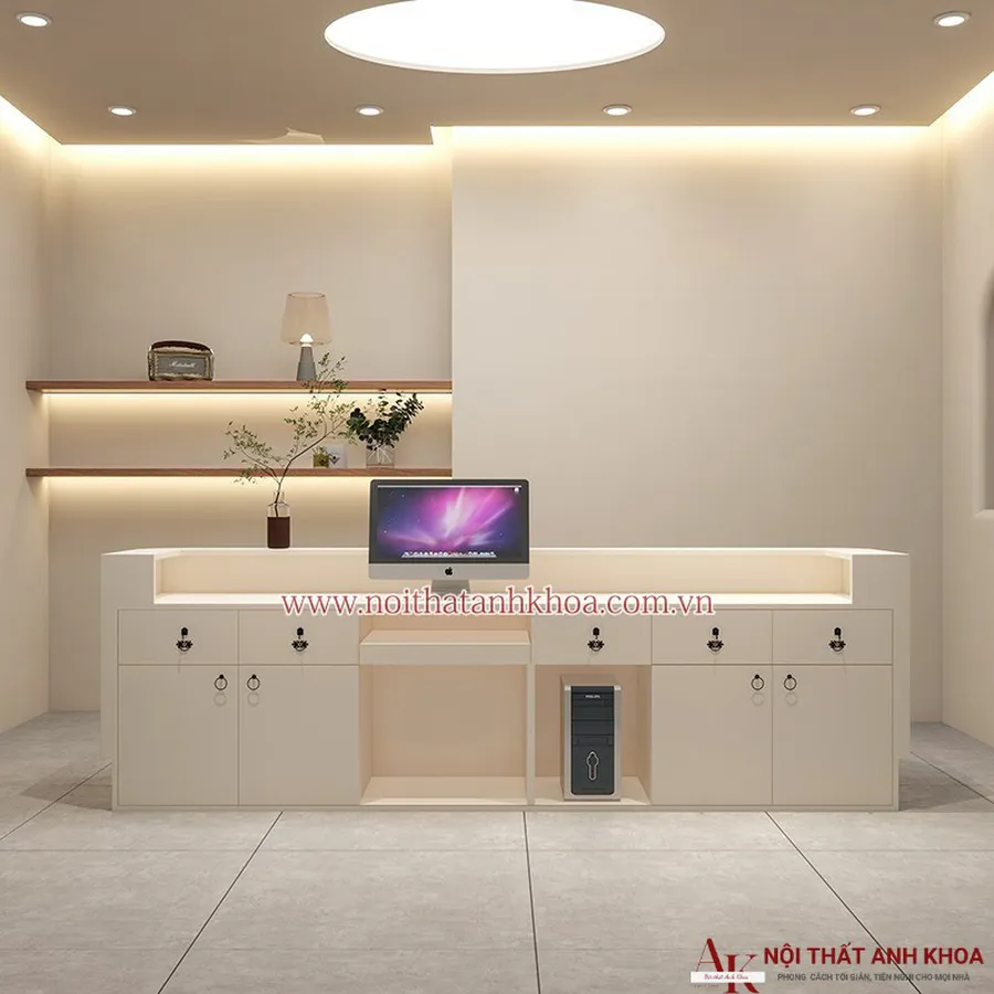 Quầy Lễ Tân Chữ I Gỗ Công Nghiệp Màu Trắng Đẹp Hiện Đại