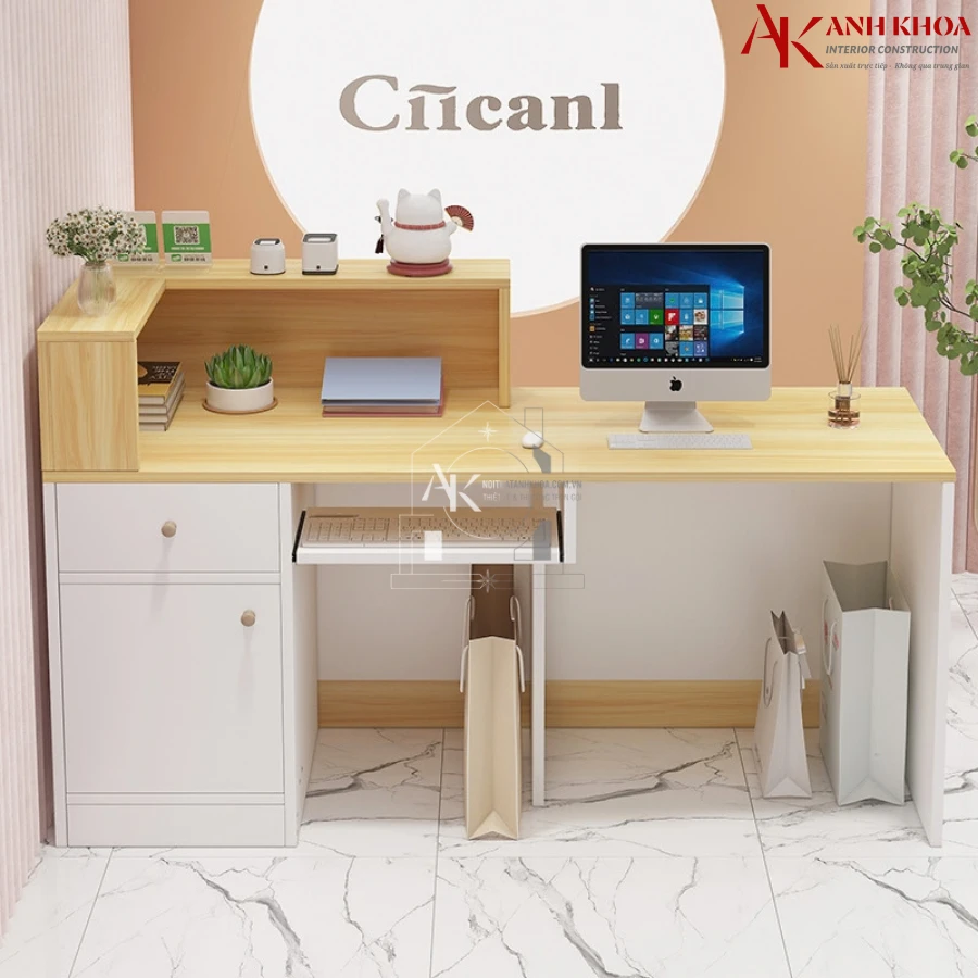 Quầy Lễ Tân Đơn Giản Gỗ Công Nghiệp Đẹp Hiện Đại