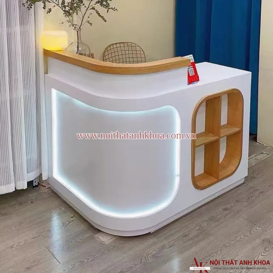 Quầy Lễ Tân Spa Chữ L Gỗ MDF Có Led Đẹp Giá Rẻ