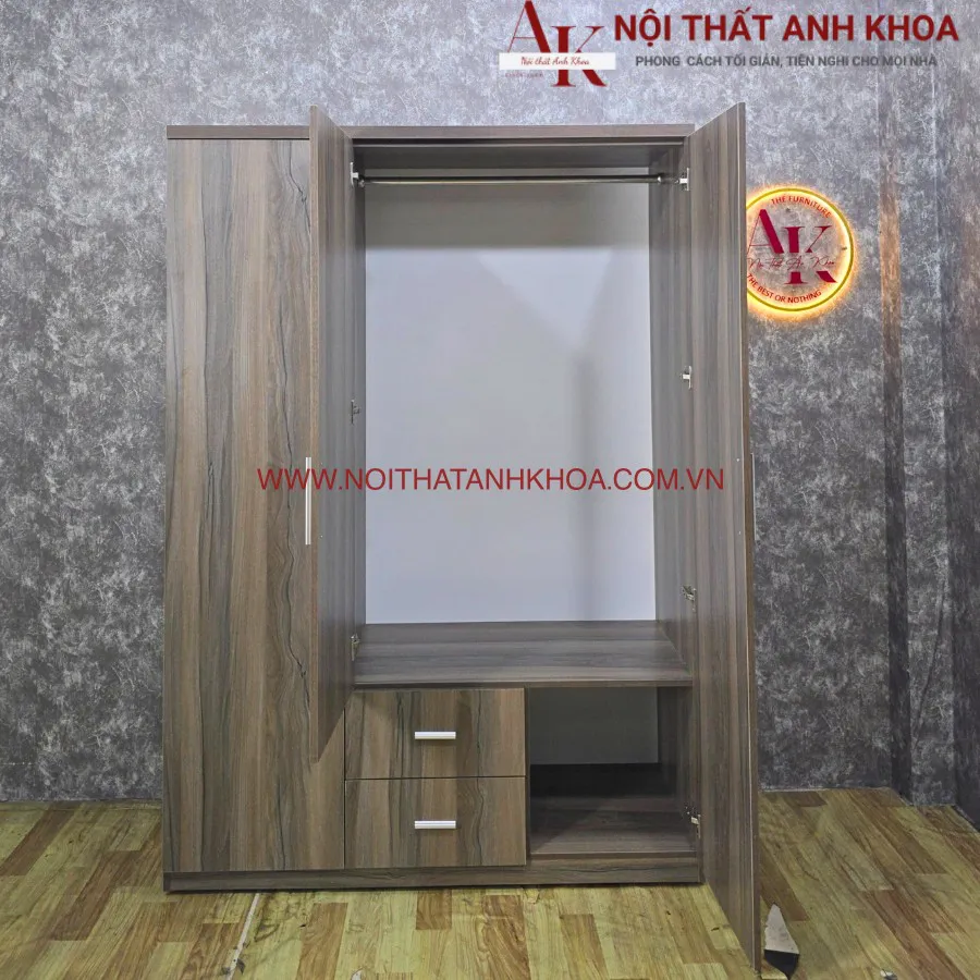 Tủ Áo 3 Cánh Gỗ Công Nghiệp Màu Vân Gỗ Đẹp Giá Rẻ