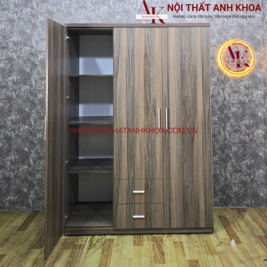 Tủ Áo 3 Cánh Gỗ Công Nghiệp Màu Vân Gỗ Đẹp Giá Rẻ