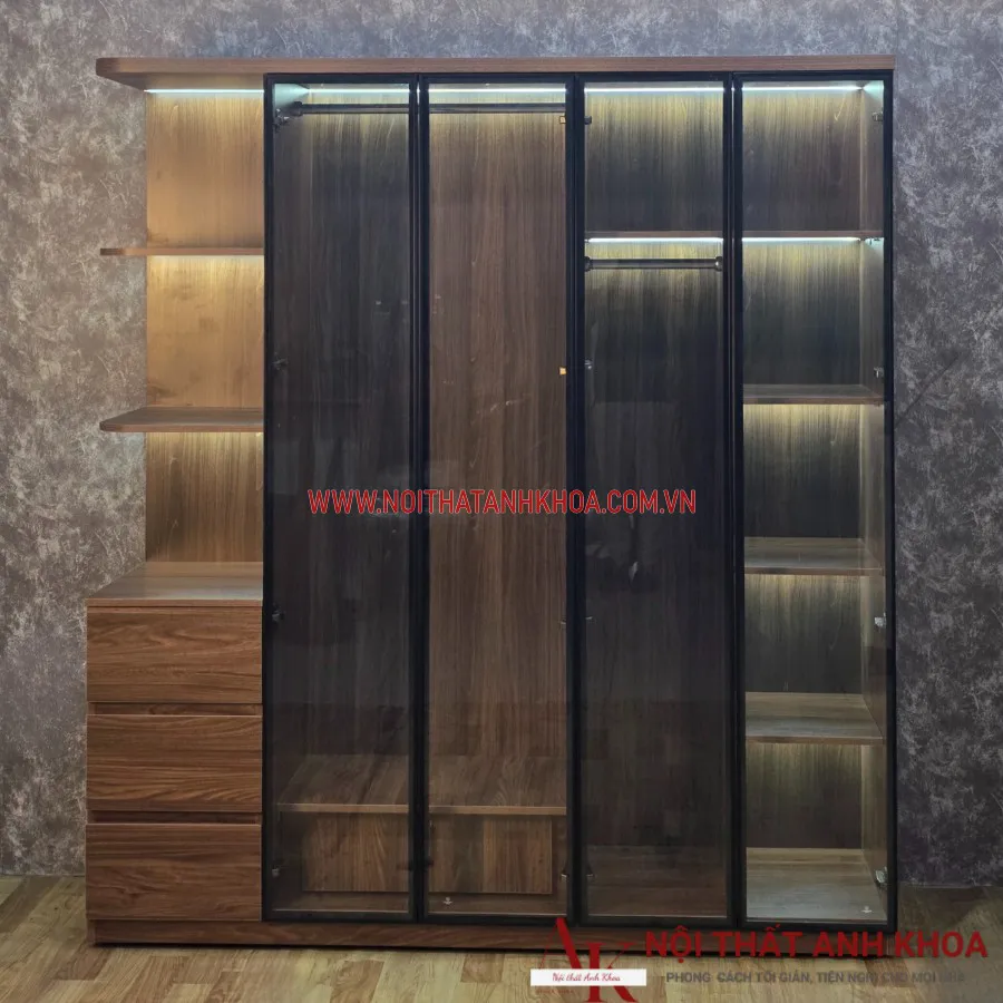 Tủ Áo Cánh Kính Cường Lực Khung Gỗ MDF Giá Tốt