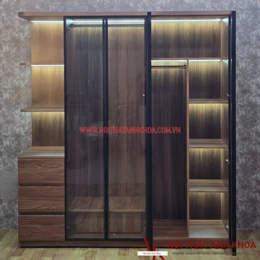 Tủ Áo Cánh Kính Cường Lực Khung Gỗ MDF Giá Tốt