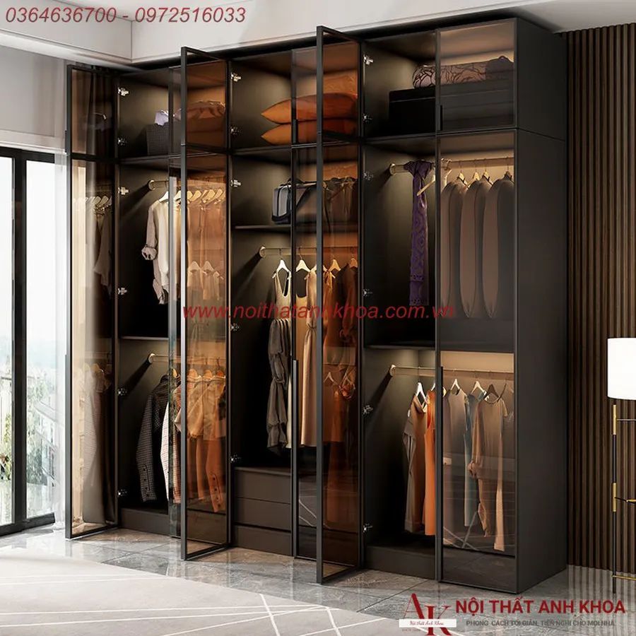 Tủ Quần Áo Cánh Kính Gỗ Công Nghiệp Khung Nhôm Xingfa Cao Cấp Giá Rẻ