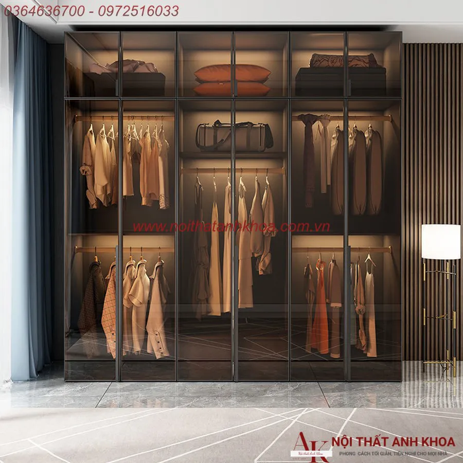 Tủ Quần Áo Cánh Kính Gỗ Công Nghiệp Khung Nhôm Xingfa Cao Cấp Giá Rẻ