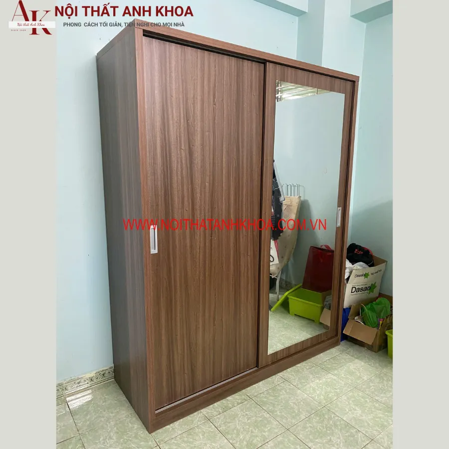 Tủ Áo Cửa Lùa 2 Cánh Gỗ MDF Có Gương
