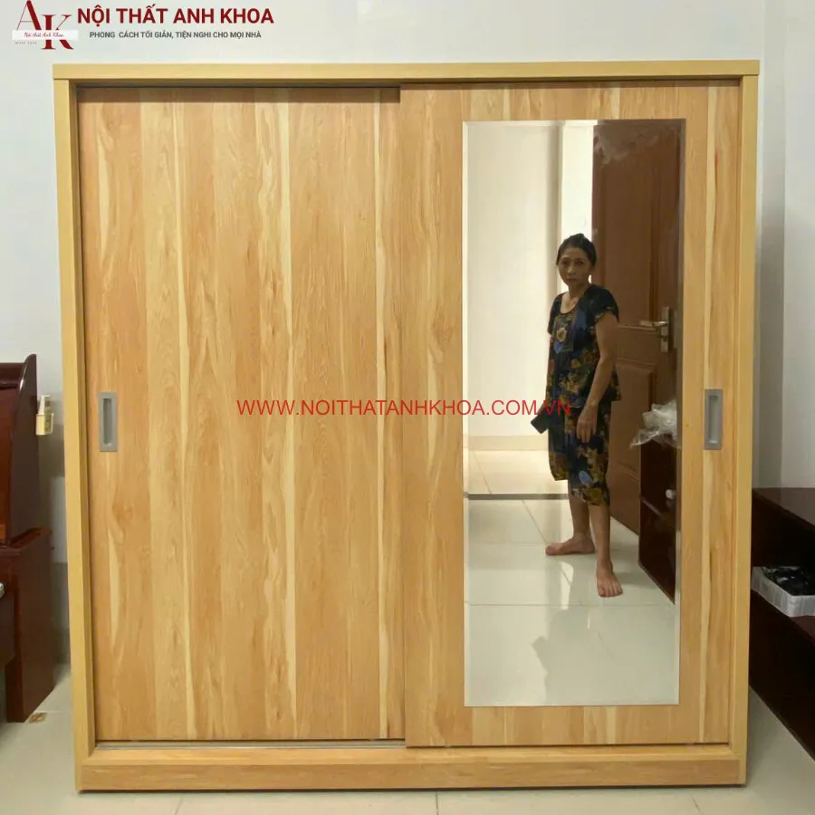 Tủ Áo Cửa Lùa 2 Cánh Gỗ MDF Có Gương