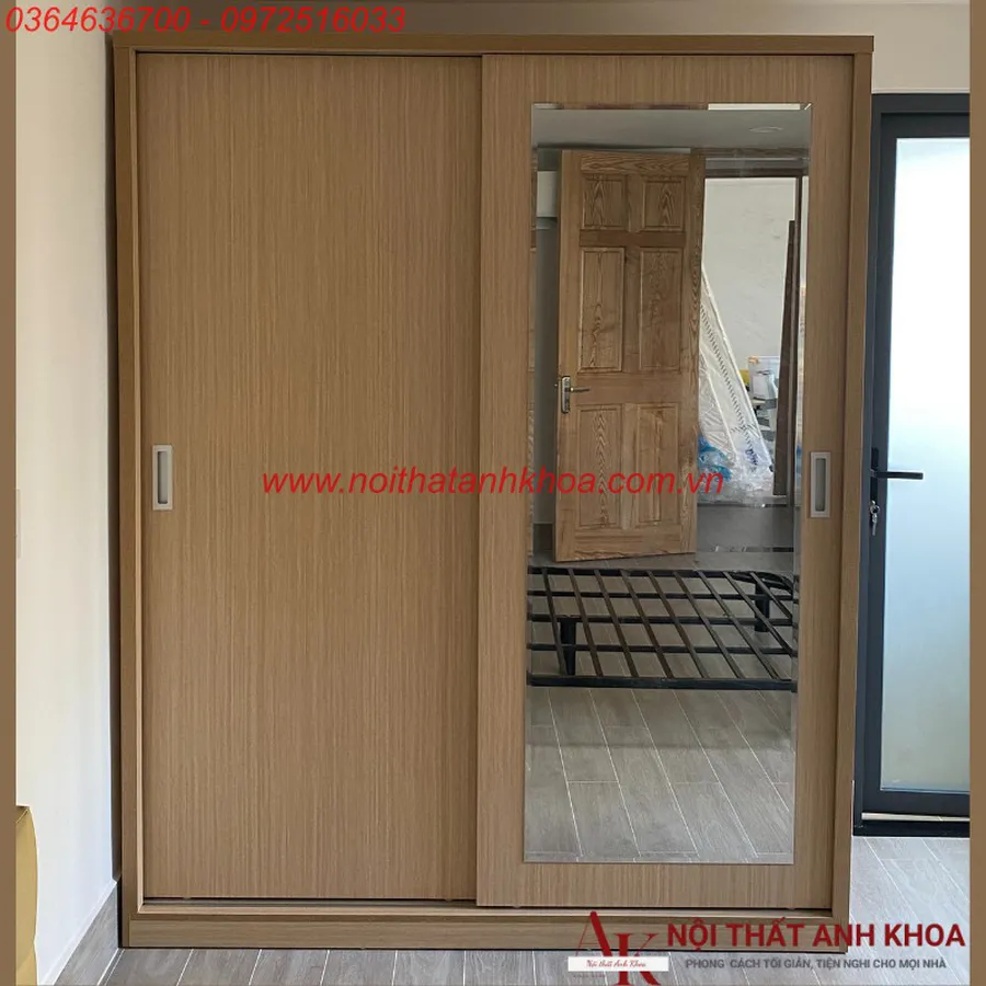 Tủ Áo Cửa Lùa 2 Cánh Gỗ MDF Có Gương