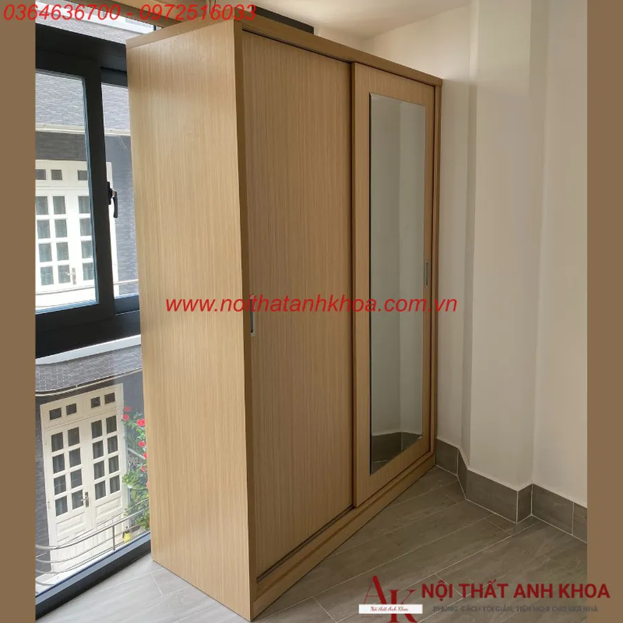 Tủ Áo Cửa Lùa 2 Cánh Gỗ MDF Có Gương