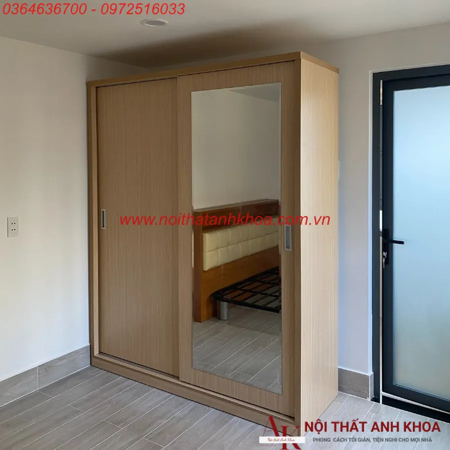 Tủ Áo Cửa Lùa 2 Cánh Gỗ MDF Có Gương