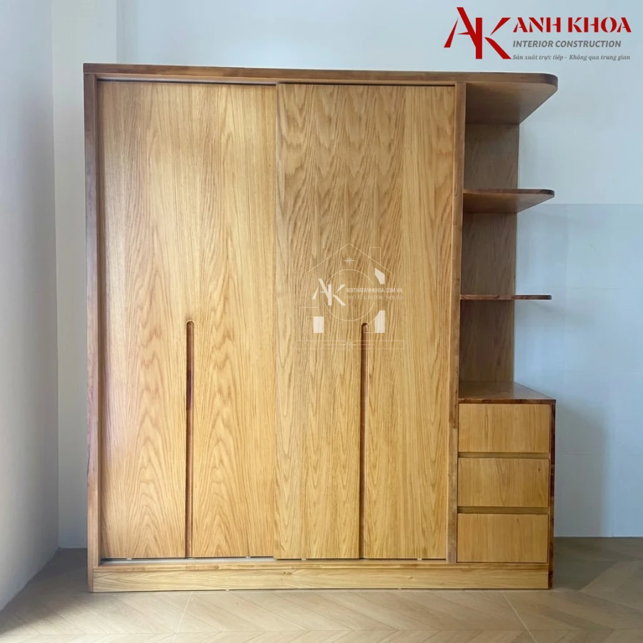 Tủ Quần Áo Gỗ Cao Su Ghép Phủ Veneer Cao Cấp