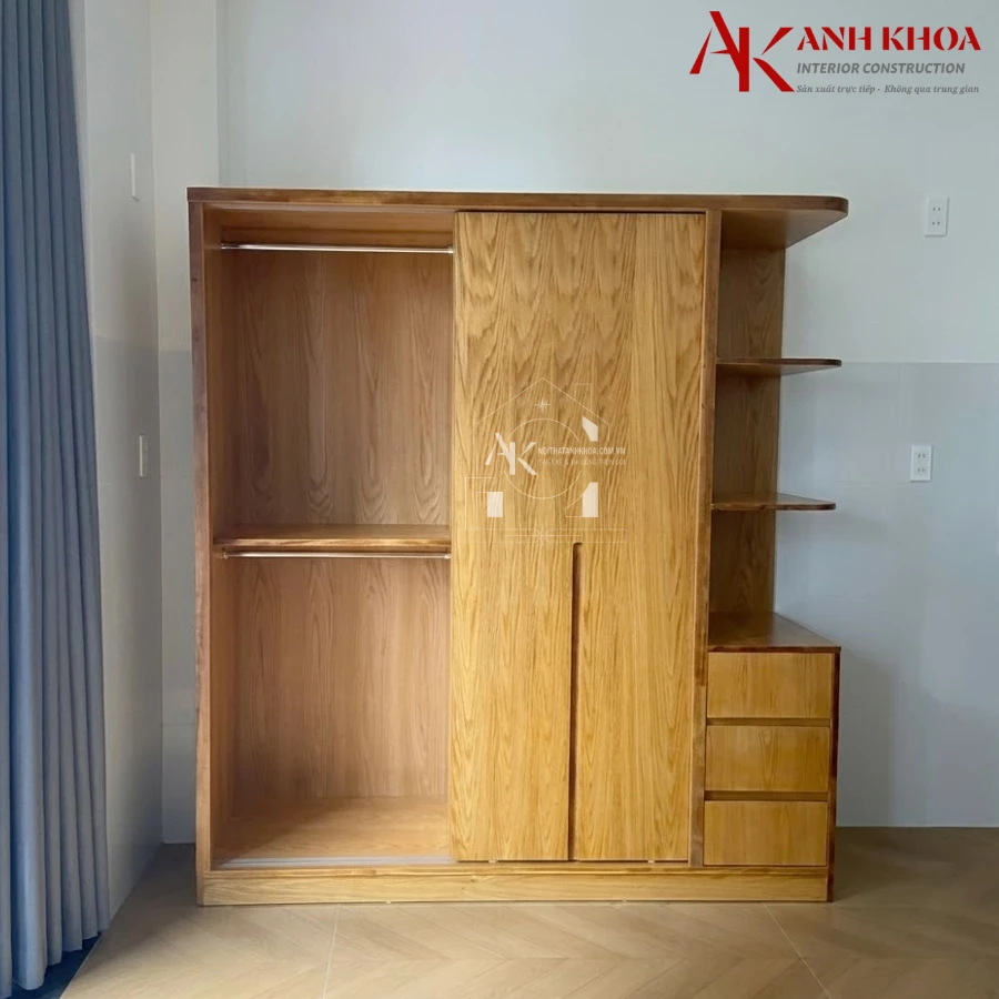 Tủ Quần Áo Gỗ Cao Su Ghép Phủ Veneer Cao Cấp