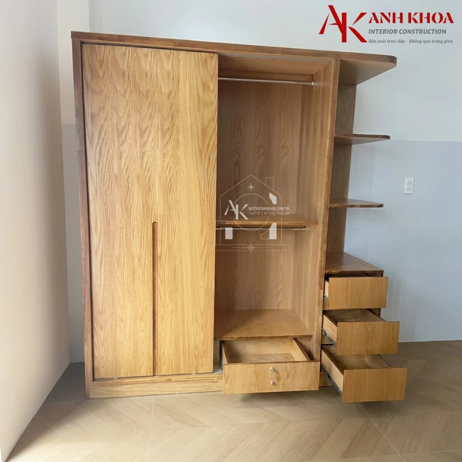 Tủ Quần Áo Gỗ Cao Su Ghép Phủ Veneer Cao Cấp