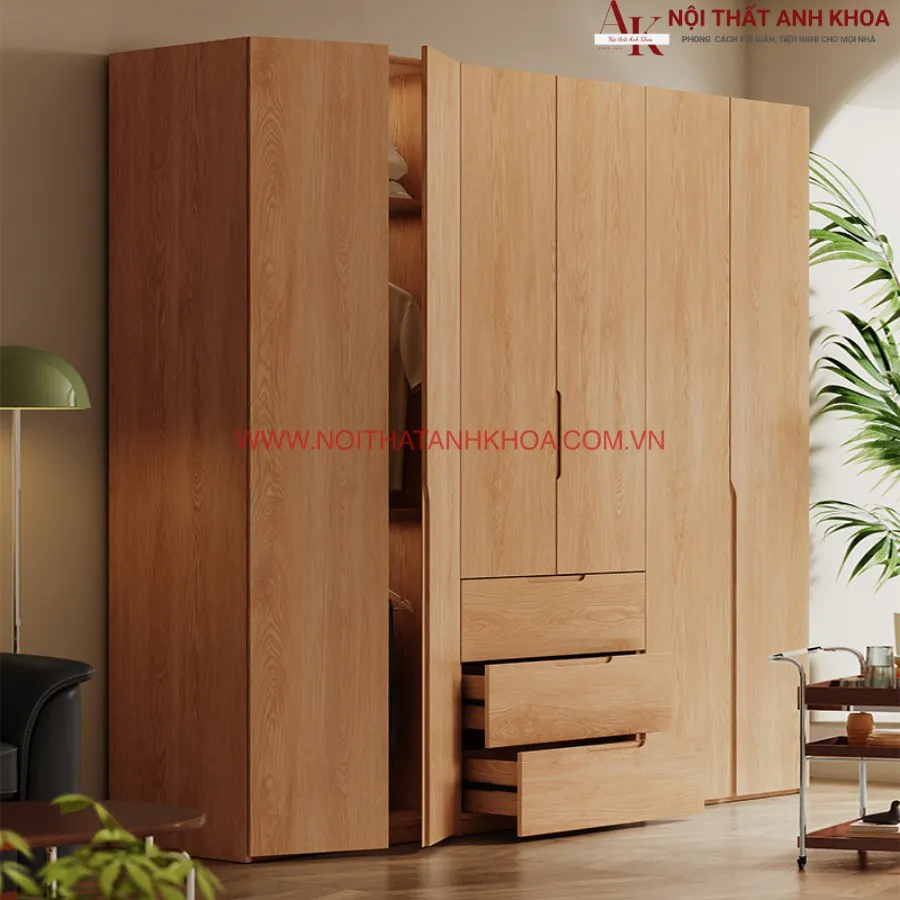 Tủ Áo Gỗ Cao Su Phủ Veneer Sồi Giá Tốt