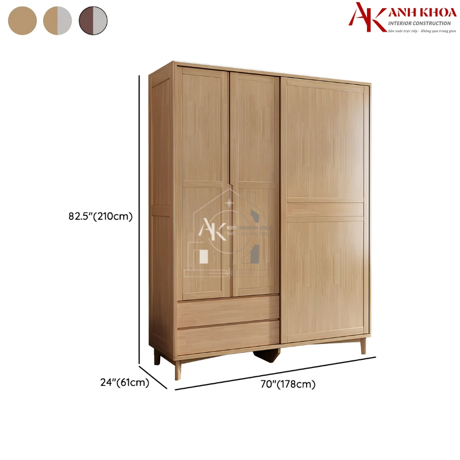 Tủ Áo Gỗ Cao Su Thiết Kế Hiện Đại