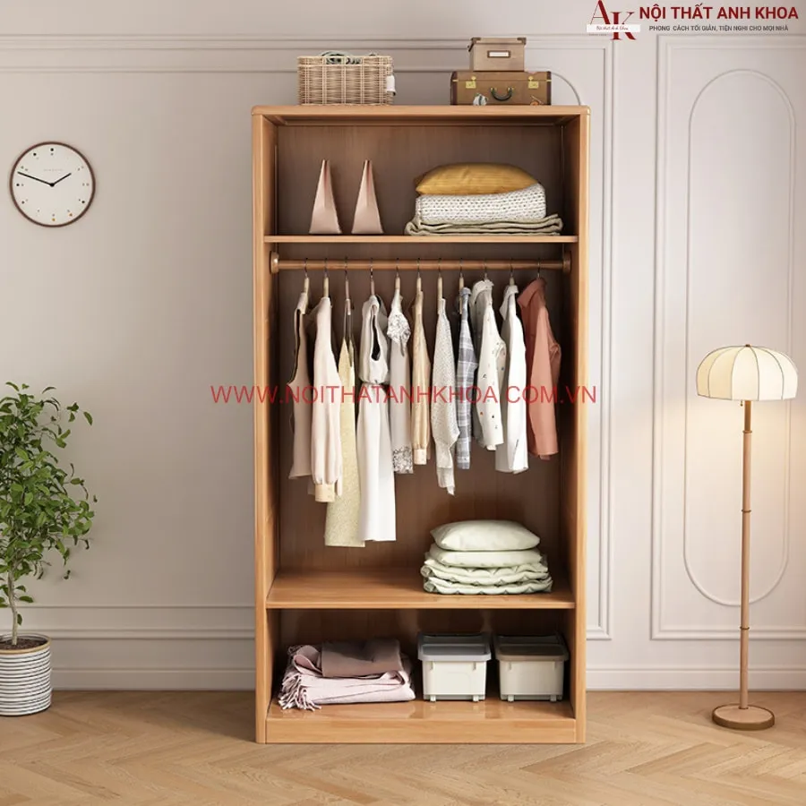 Tủ Áo Gỗ Ghép Phủ Veneer Sồi Đẹp Hiện Đại