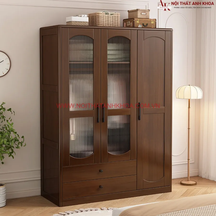 Tủ Áo Gỗ Ghép Phủ Veneer Sồi Đẹp Hiện Đại