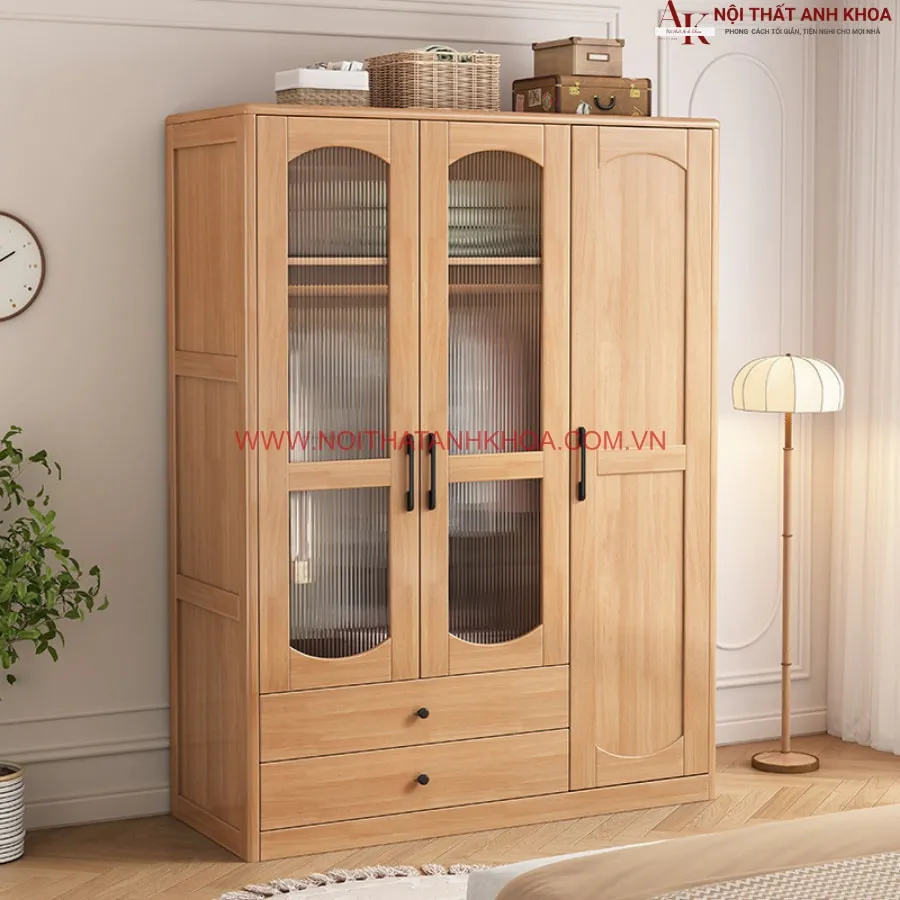 Tủ Áo Gỗ Ghép Phủ Veneer Sồi Đẹp Hiện Đại