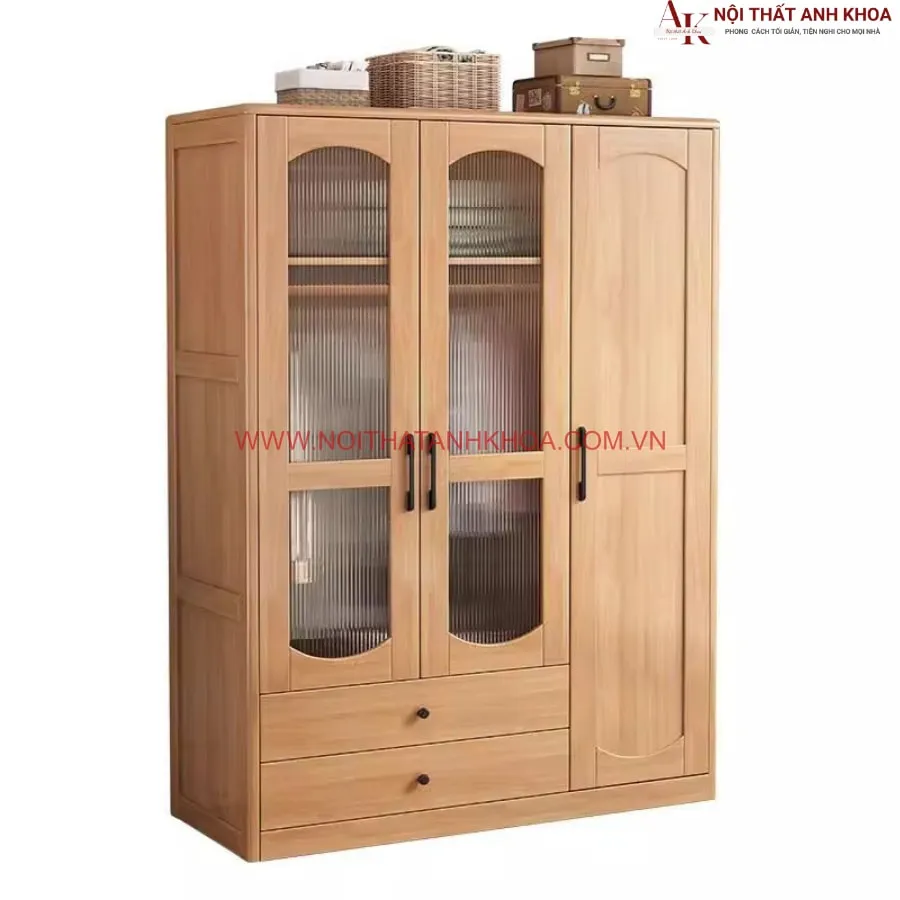 Tủ Áo Gỗ Ghép Phủ Veneer Sồi Đẹp Hiện Đại