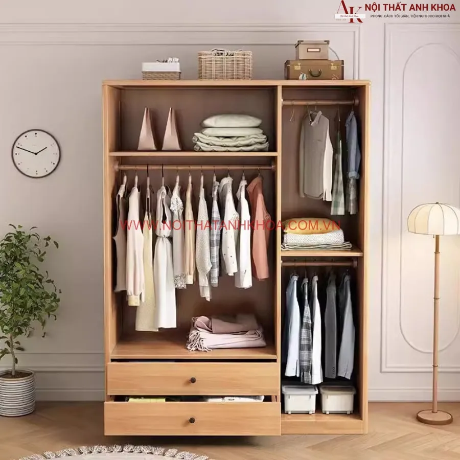 Tủ Áo Gỗ Ghép Phủ Veneer Sồi Đẹp Hiện Đại