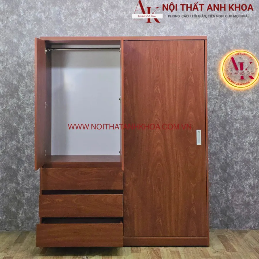 Tủ Quần Áo Màu Xoan Đào Gỗ Công Nghiệp Cao Cấp Hiện Đại