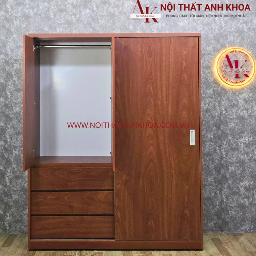 Tủ Quần Áo Màu Xoan Đào Gỗ Công Nghiệp Cao Cấp Hiện Đại