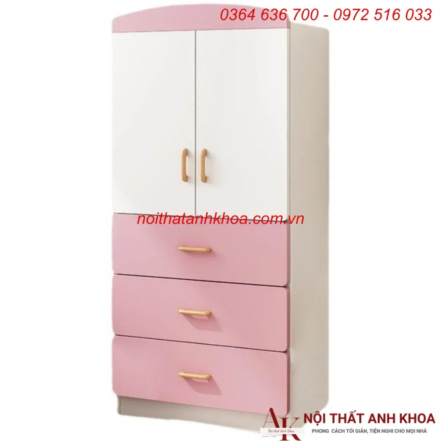 Tủ Áo Trẻ Em Gỗ Công Nghiệp Màu Hồng Phối Trắng Đẹp Giá Rẻ